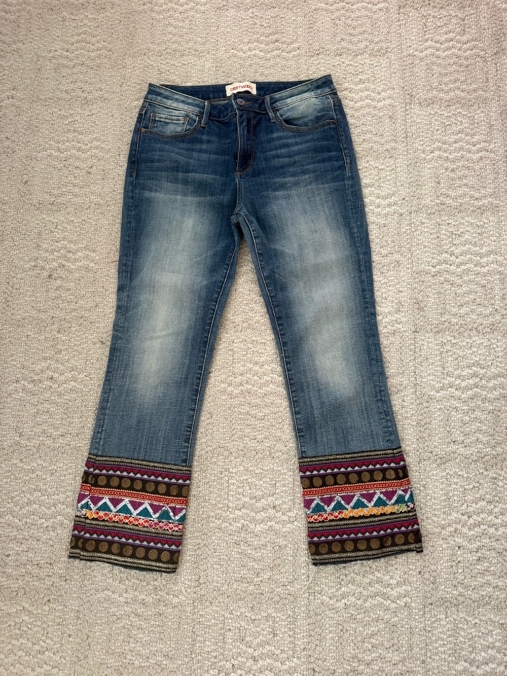 DRIFTWOOD Blue Embroidered Straight Crop Jeans